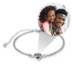 Custom Photo Projection Heart Bracelet - Stainless Steel - 47824D-SS