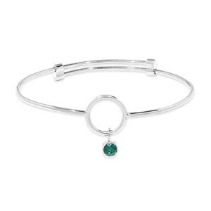 Custom Birthstone Charm Bangle Bracelet - 1 Stone - 47988D-1SS