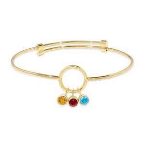 Custom Birthstone Charm Bangle Bracelet- 3 Stones - 47988D-3GD