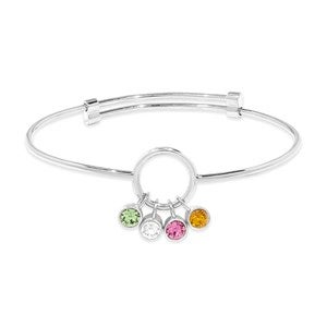 Custom Birthstone Charm Bangle Bracelet - 4 Stones - 47988D-4SS