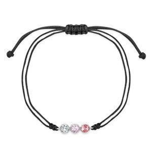 Custom Birthstone String Bolo Bracelet - 3 Stones - 48004D-3B