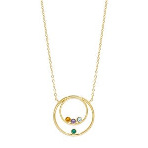 Custom Mother and Child Circle Birthstone Necklace - 4 Stones - 48010D-4GD