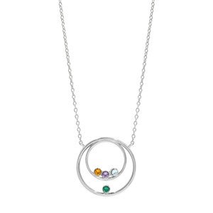 Custom Mother and Child Circle Birthstone Necklace - 4 Stones - 48010D-4SS