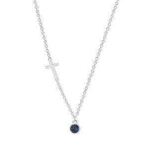 Custom Bezel Set Birthstone Cross Necklace- 1 Stone - 48016D-1SS