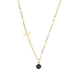 Custom Bezel Set Birthstone Cross Necklace- 1 Stone - 48016D-1GD