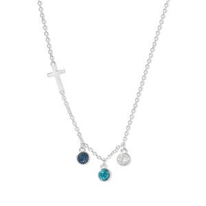 Custom Bezel Set Birthstone Cross Necklace - 3 Stones - 48016D-3SS