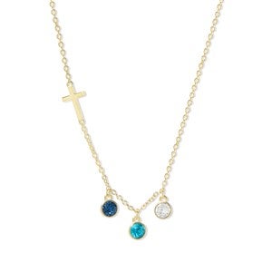 Custom Bezel Set Birthstone Cross Necklace - 3 Stones - 48016D-3GD
