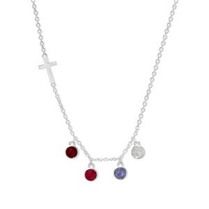 Custom Bezel Set Birthstone Cross Necklace- 4 Stones - 48016D-4SS