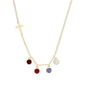 Custom Bezel Set Birthstone Cross Necklace- 4 Stones - 48016D-4GD