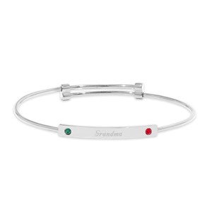 Custom Birthstone Engravable Bar Bangle Bracelet - 2 Stones - 48020D-2SS