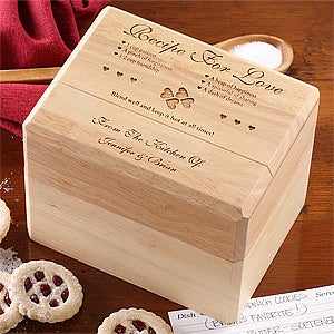 Engraved Wood Recipe Box and Cards - Recipe For Love Design - 4803-R
