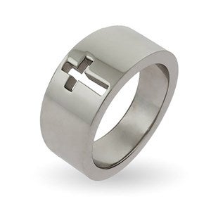 Mens Engraved Cut Out Cross Message Band Ring - 48034D
