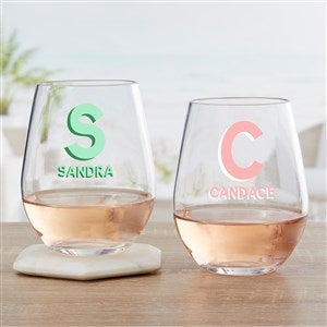 Shadow Monogram Personalized Tritan Stemless Wine Glass - 48050-W