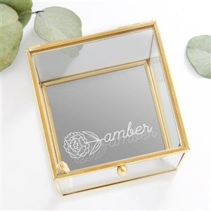 Birth Flower Name Personalized Glass Jewelry Box - Gold - 48061-G