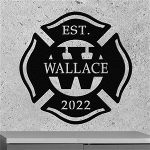 Custom Firefighter Monogram Steel Sign- Black - 48109D-B