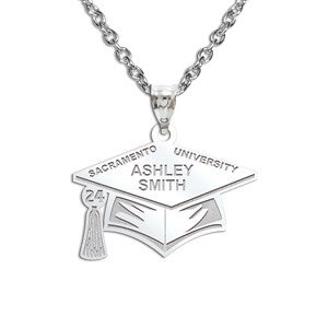 Custom Graduation Name and School Pendant - Sterling Silver - 48144D