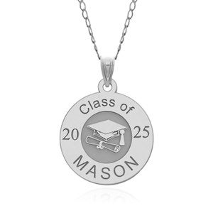 Personalized Name Round Graduation Charm - Sterling Silver - 48146D