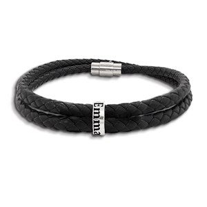 Mens Custom Name Black Leather Bracelet - 48147D-B1