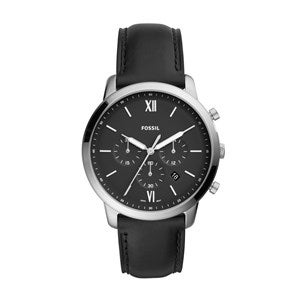 Engraved Fossil Neutra Chronograph Black Leather Watch - 48194