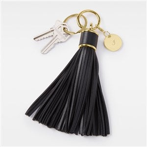 Engraved Black Leather Tassel Keychain & Bag Tag - 48196