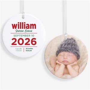 New Baby Details Personalized Ornament- 2.85quot; Glossy - 2 Sided - 48197-2S
