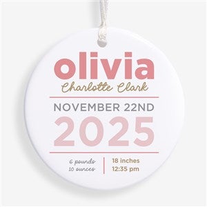 New Baby Details Personalized Ornament- 2.85quot; Glossy - 1 Sided - 48197-1S