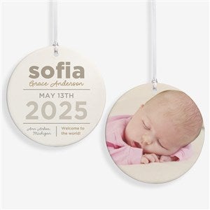 New Baby Details Personalized Ornament- 3.75quot; Matte - 2 Sided - 48197-2L