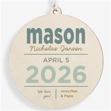 New Baby Details Personalized Ornament- 3.75quot; Wood - 1 Sided - 48197-1W
