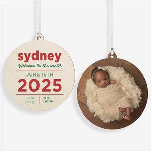New Baby Details Personalized Ornament- 3.75quot; Wood - 2 Sided - 48197-2W