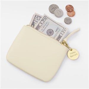 Engraved Cream Leather Card & Coin Purse - 48212