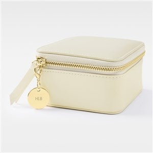 Engraved Cream Leather Travel Jewelry Case with Charm - 48221
