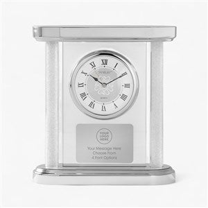 Engraved Logo Silver and Glass Column Clock - 48233