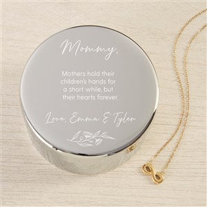 Floral Message To Mom Personalized Round Jewelry Box & Gold Infinity Necklace - 48304-GI