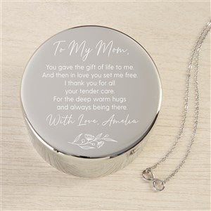Floral Message To Mom Personalized Round Jewelry Box & Silver Infinity Necklace - 48304-SI