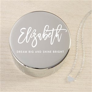 Scripty Name Personalized Round Jewelry Box Set-Silver Heart Necklace - 48307-SH