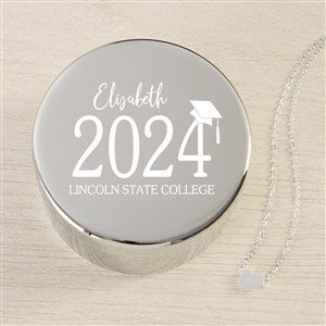Classic Graduation Personalized Round Jewelry Box with Silver Heart Necklace  - 48311-SH
