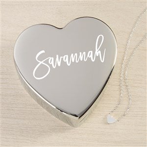 Scripty Name Personalized Heart Jewelry Box Set-Silver Heart Necklace - 48313-SH