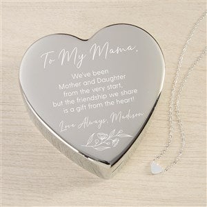 Floral Message To Mom Personalized Heart Jewelry Box with Silver Heart Necklace  - 48315-SH