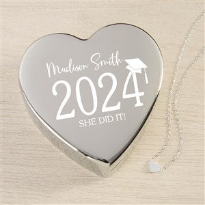 Classic Graduation Personalized Heart Jewelry Box Set-Silver Heart Necklace - 48318-SH