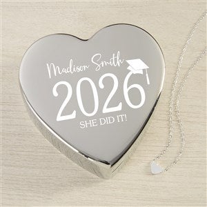 Classic Graduation Personalized Heart Jewelry Box Set-Silver Heart Necklace - 48318-SH
