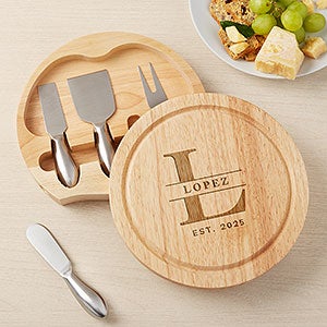 Lavish Last Name Personalized Round Cheese Board & Tool Set - 48353