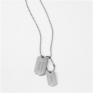 Engraved Stainless Steel Double Dog Tag Necklace - Horizontal - 48483-H