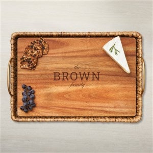 Water Hyacinth Rectangle Tray With Personalized Acacia Board - Family name - 48593D-F