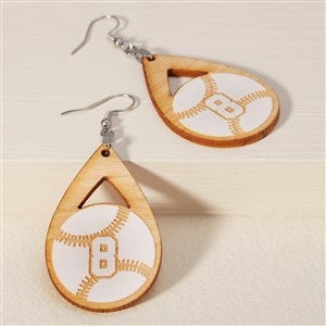 Baseball Personalized Whitewashed Wood Dangle Earring - 48637-W