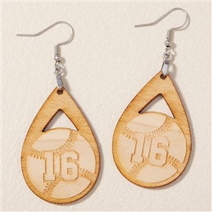 Baseball Personalized Natural Stained Wood Dangle Earring - 48637-N