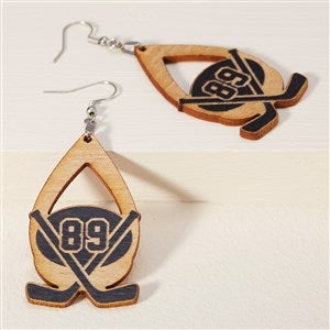 Hockey Personalized Black Stained Wood Dangle Earrings - 48638-BL