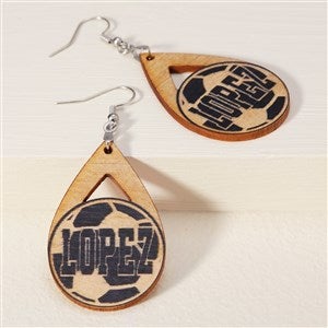 Soccer Personalized Black Stained Wood Dangle Earring - 48639-BL