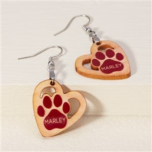 Pet Paw Personalized Red Stained Wood Dangle Earrings - 48643-R