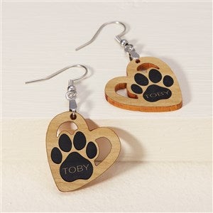 Pet Paw Personalized Black Stained Wood Dangle Earrings - 48643-BL