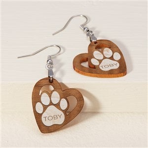 Pet Paw Personalized Whitewashed Wood Dangle Earrings - 48643-W